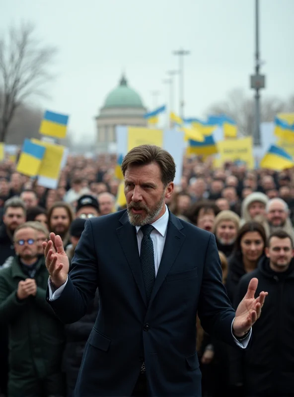 Volodymyr Zelenskyy giving a speech to a crowd in Kyiv