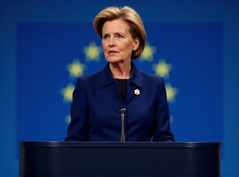 Ursula von der Leyen giving a speech about defense spending.