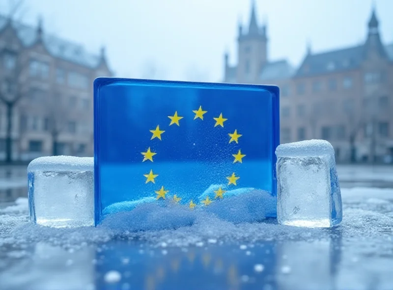 Image of EU flag with frozen assets overlay