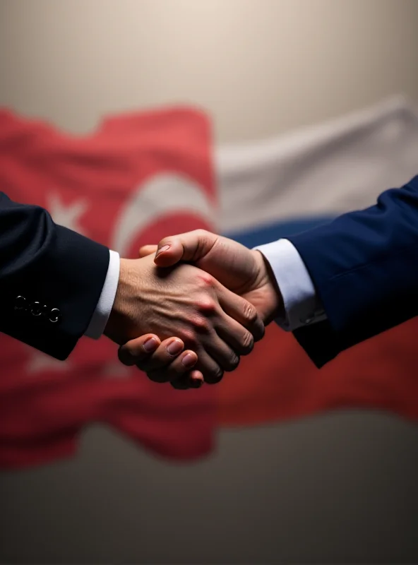 Image of Turkish and Russian flags shaking hands