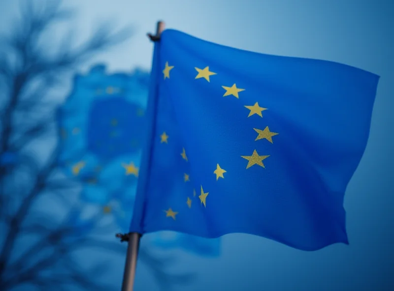 EU flag waving in front of a map of Ukraine