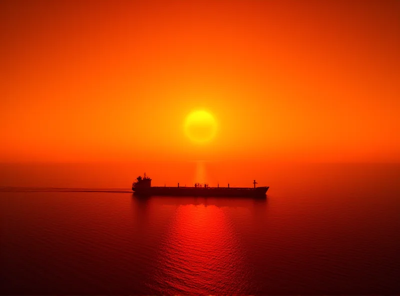 An oil tanker ship at sea during sunset.