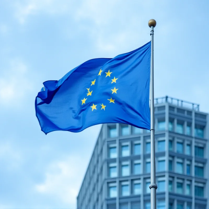 EU flag waving in front of the Berlaymont building in Brussels