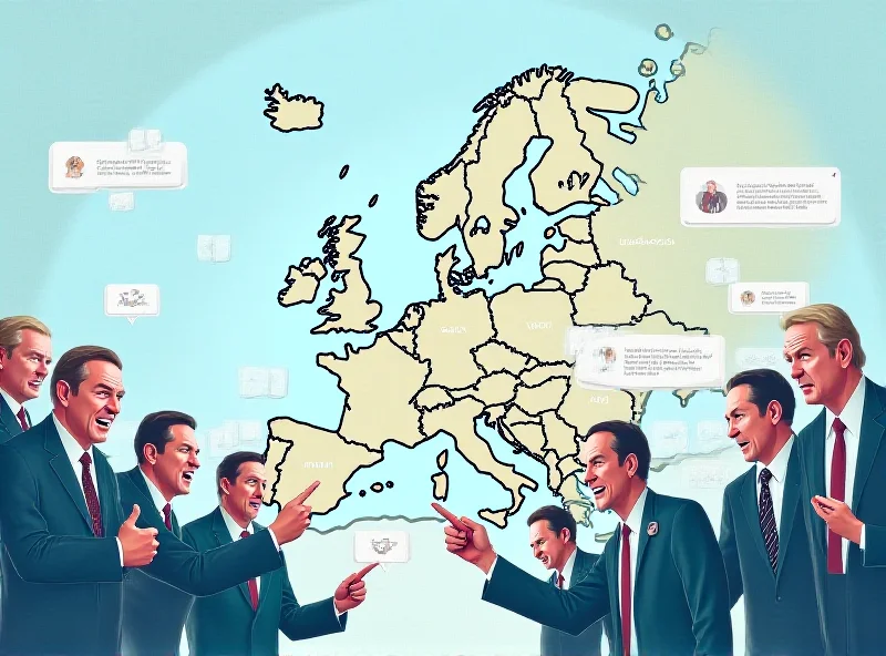 Illustration of politicians clashing over a map of Europe.