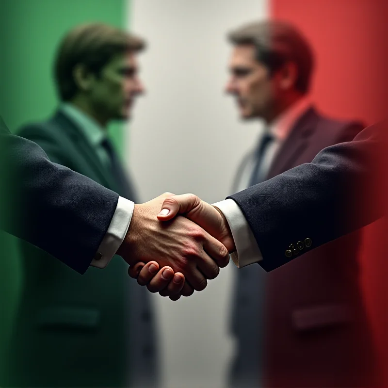 Image of Matteo Renzi and Giuseppe Conte shaking hands in an unlikely alliance.