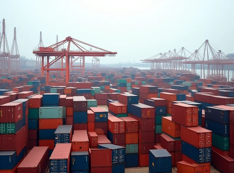 Shipping containers at a busy port in China