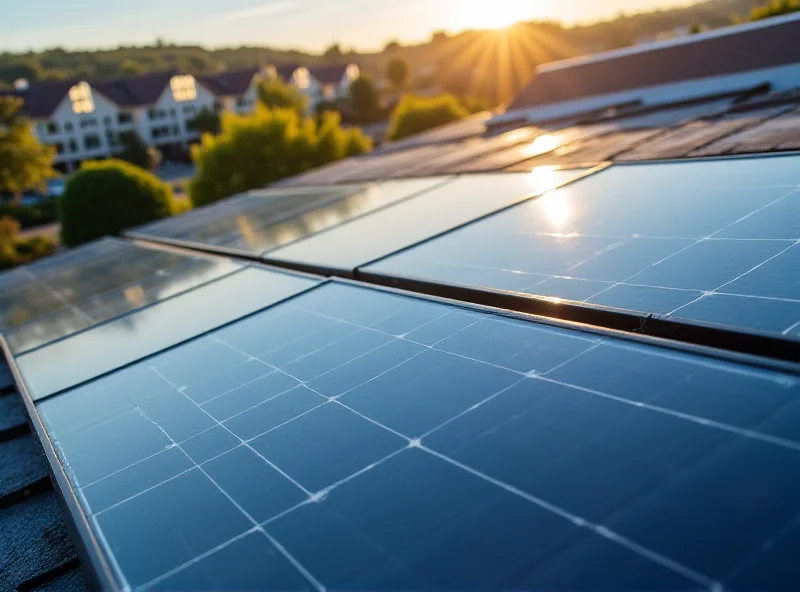 A solar panel installation on a rooftop, showcasing renewable energy.