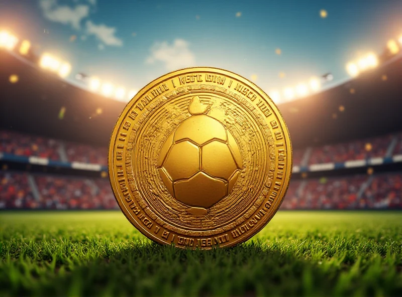 Conceptual image of a digital coin merging with a soccer ball