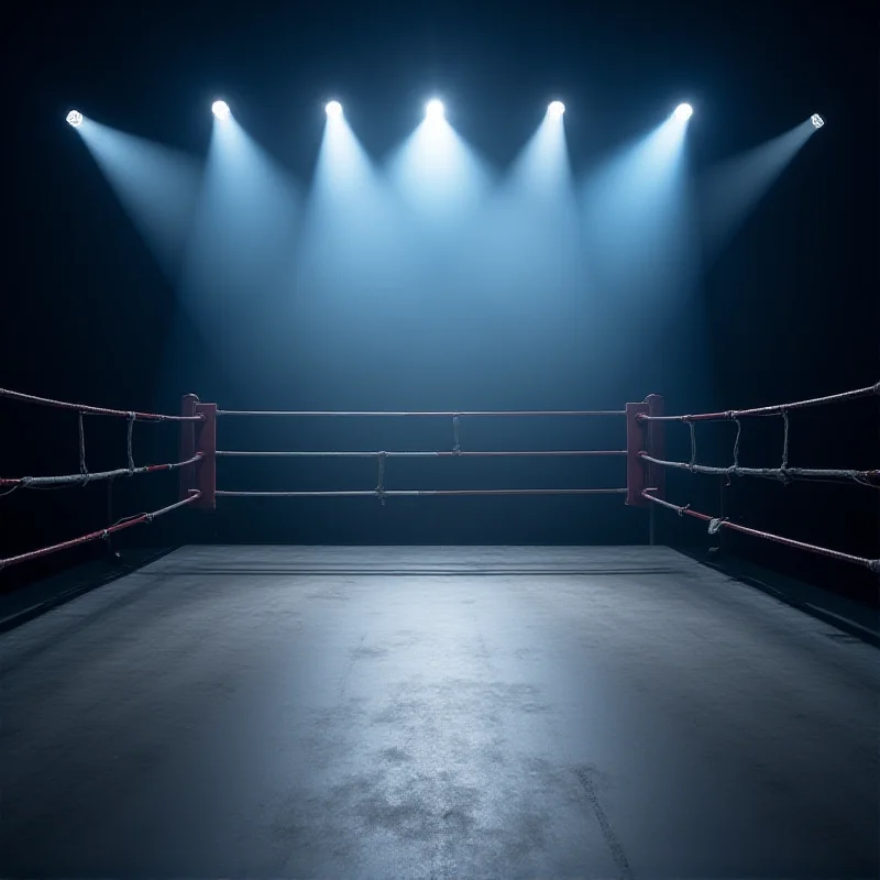 A boxing ring with spotlights shining down.