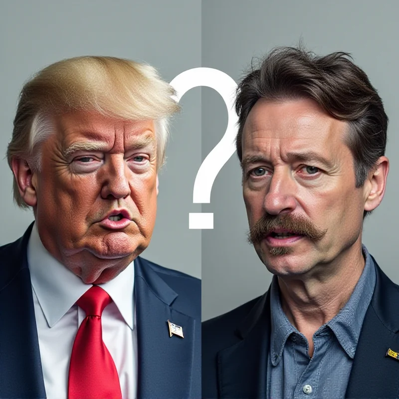 A split image showing Donald Trump on one side and Volodymyr Zelensky on the other, with a question mark in the middle.