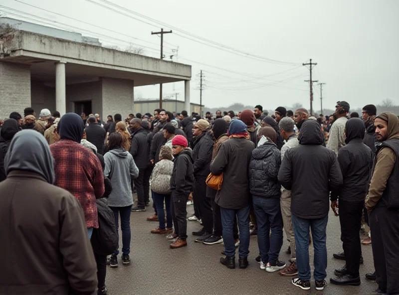 People seeking asylum standing in line at a registration center