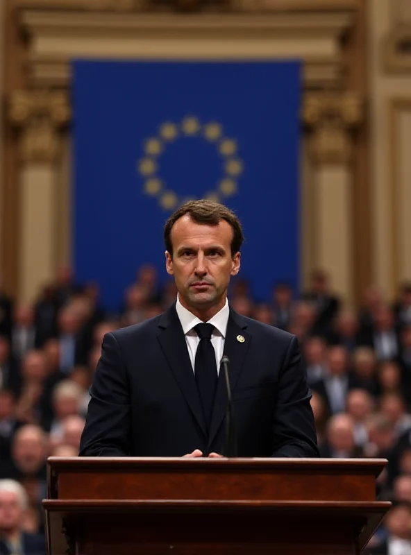 Emmanuel Macron giving a speech about European unity and defense.