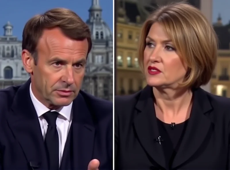 A split screen showing Emmanuel Macron and Marine Le Pen debating in a French television studio