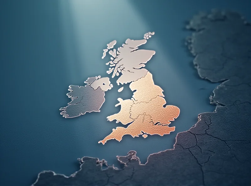 A map of Europe with a spotlight shining on the UK, highlighting its potential influence.