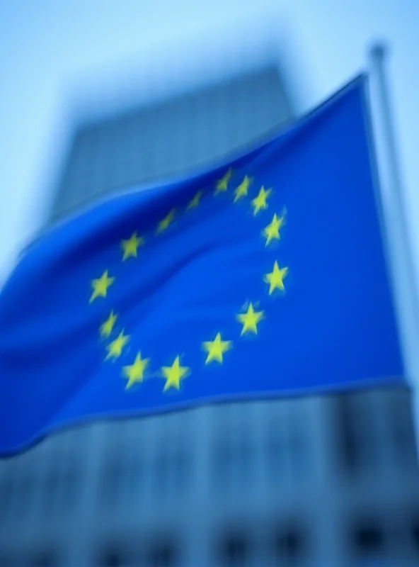 European Union flag waving in front of the Berlaymont building in Brussels.