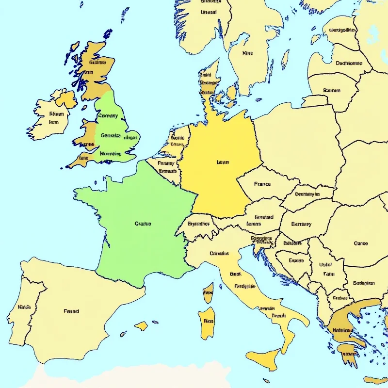 A map of Europe highlighting Germany, France, and Ukraine.