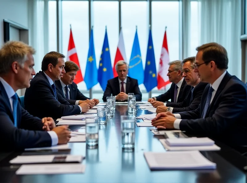 European leaders in a high-stakes emergency summit, discussing urgent matters of defense and security.