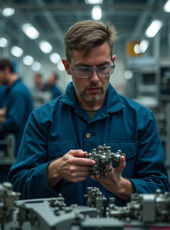 A factory worker assembling military equipment in the UK.