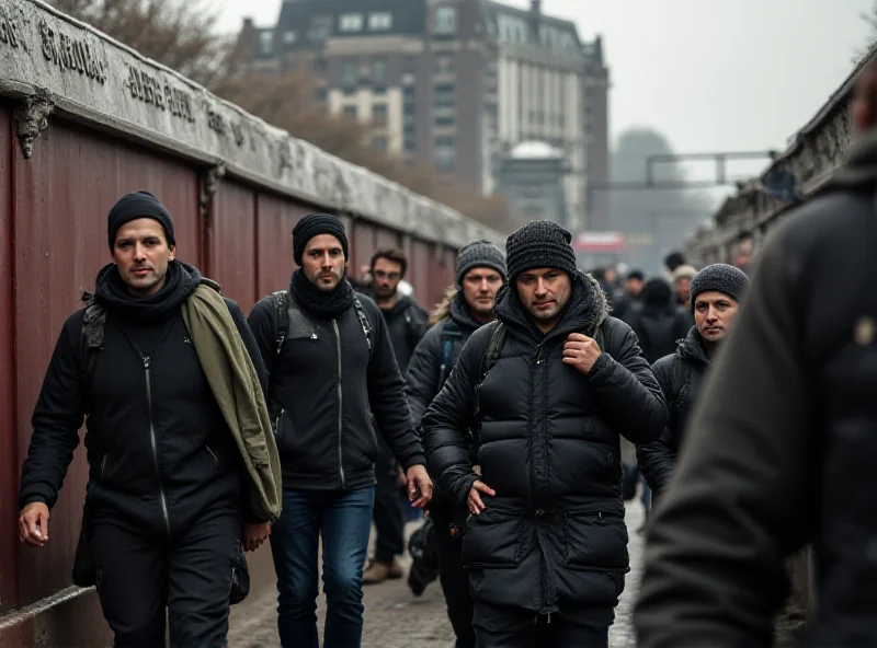 A photo depicting Ukrainian refugees arriving in a European city, possibly at a train station, showing the human impact of the conflict.