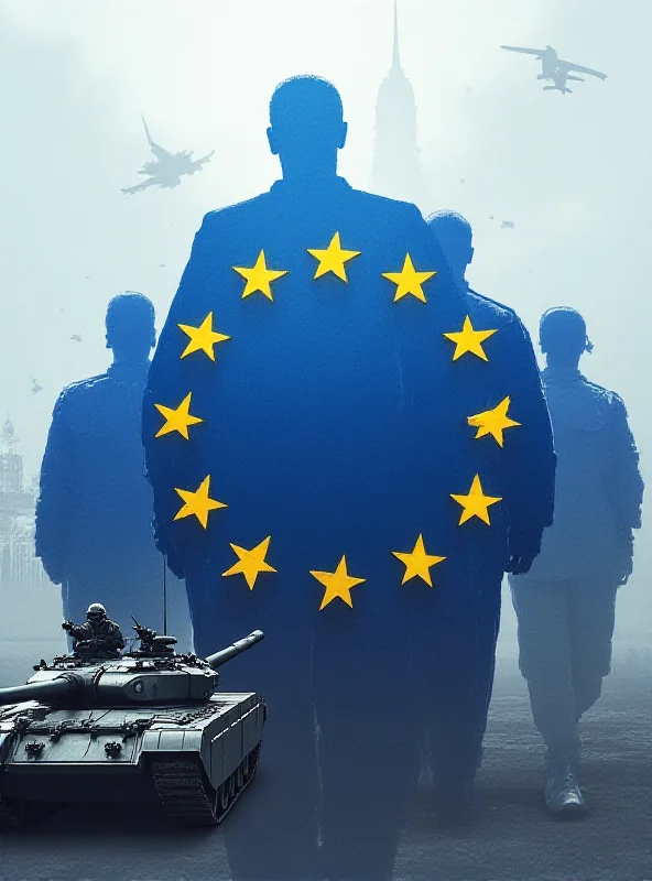 Conceptual image of a European flag transforming into a military formation, symbolizing the potential creation of a common European army.