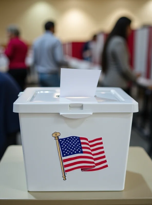 A ballot box with an American flag in the background