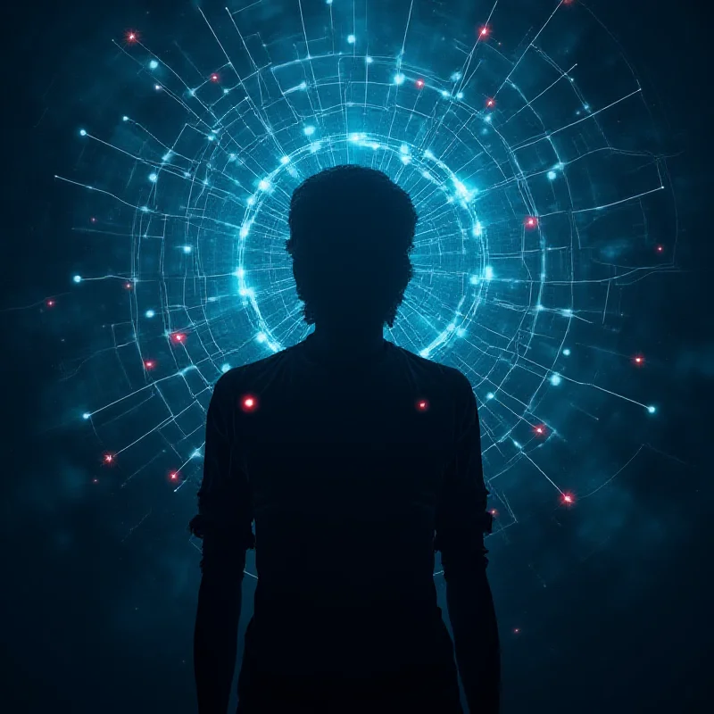 Conceptual image of a person trapped in a digital web, representing online human trafficking.