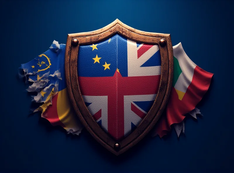 Conceptual image of European flags forming a defensive shield