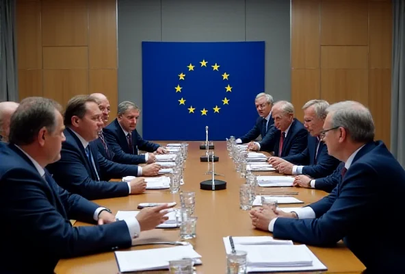 A meeting of European Union leaders discussing trade policy.