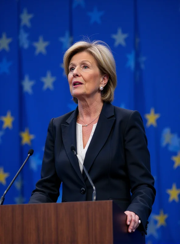 Ursula von der Leyen speaking at a podium