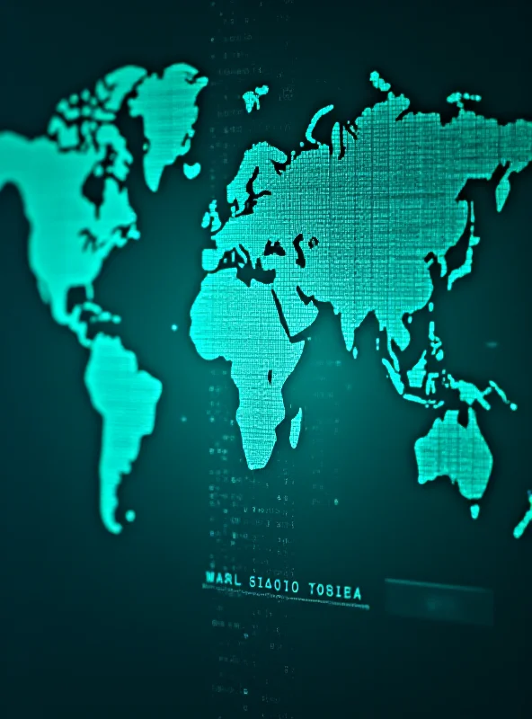 A digital representation of a cybersecurity breach, with binary code and a world map highlighting vulnerable regions like Ukraine and Europe.