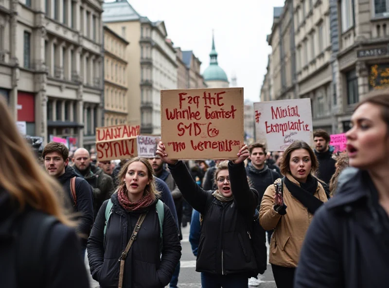 A group of students holding signs during a protest in Frankfurt, Germany. Some signs have anti-AfD slogans while others display Antifa symbols.