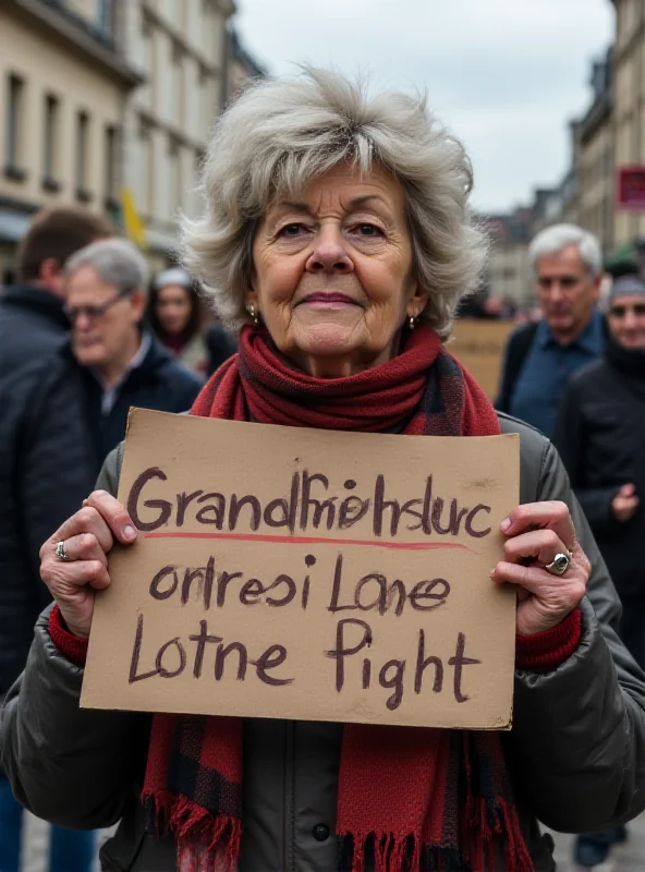 An elderly woman holding a sign that reads Grandmothers Against the Right during a demonstration in Darmstadt, Germany.