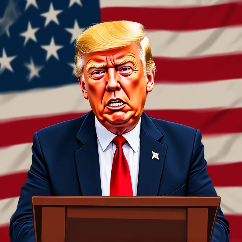 Illustration of Donald Trump speaking, with a critical and disapproving expression.