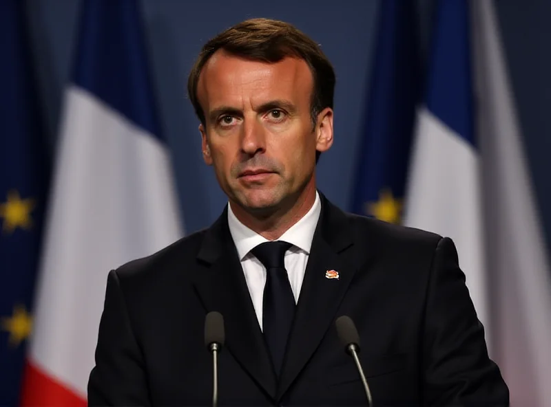 Emmanuel Macron speaking at a press conference with a serious expression.