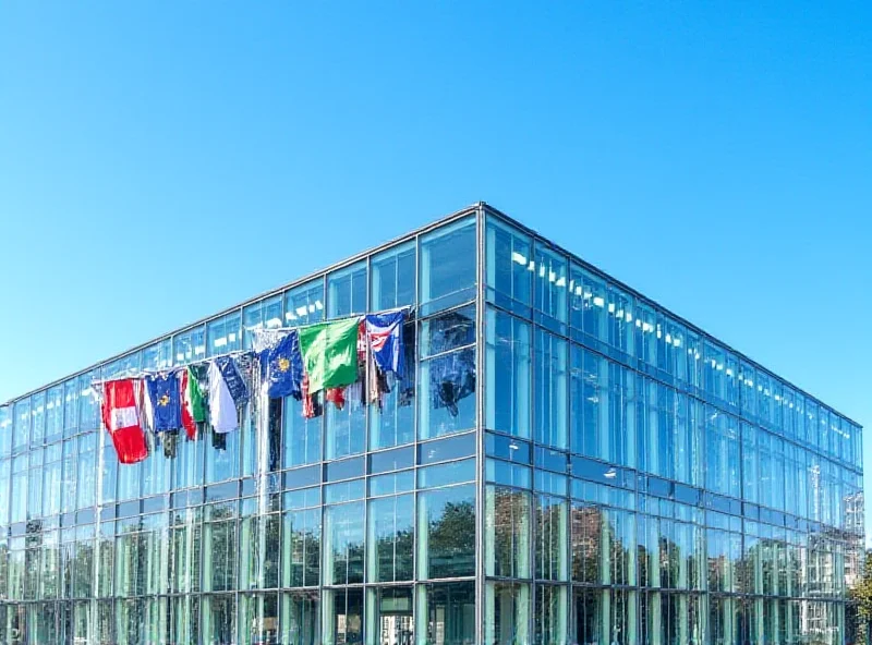 The European Court of Human Rights building in Strasbourg with flags flying.