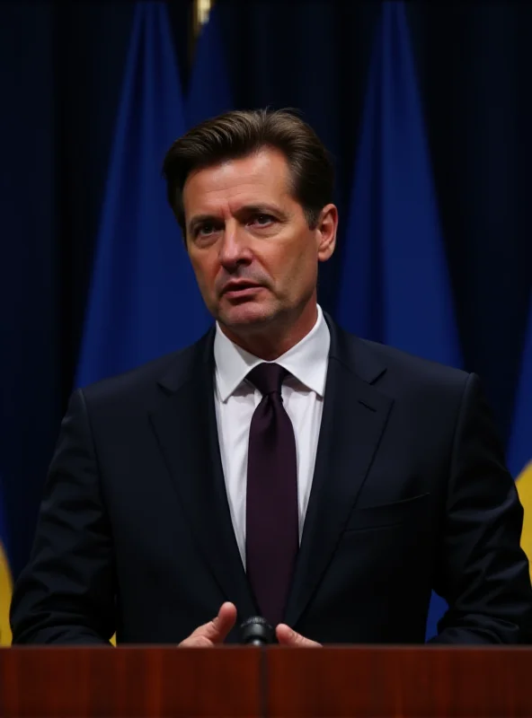 Volodymyr Zelenskyy speaking at a podium with European Union flags in the background.