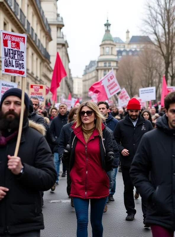 Protestors marching in France with banners