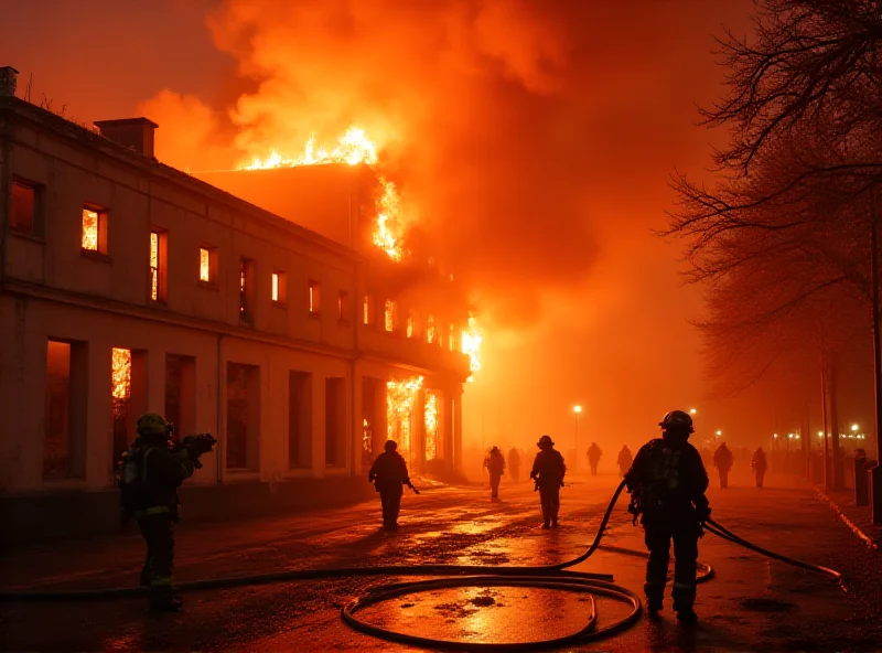 Firefighters battling a blaze at a media library