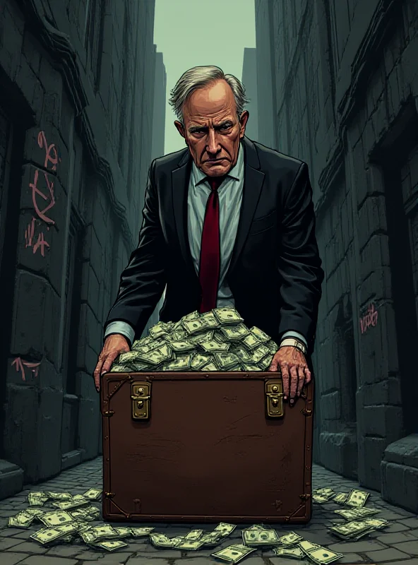 Illustration of a politician hiding money in a suitcase