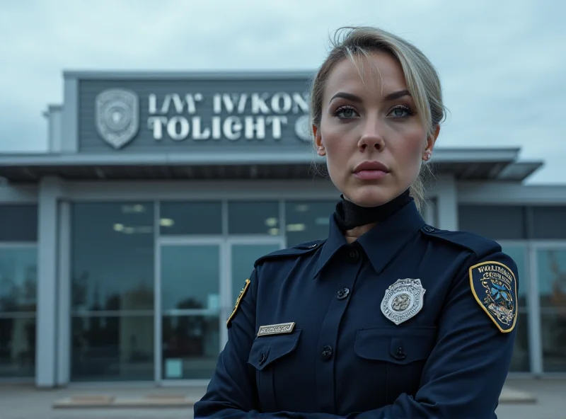 A police officer standing in front of a police station.