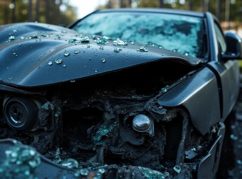 Close-up of a crumpled car after an accident.