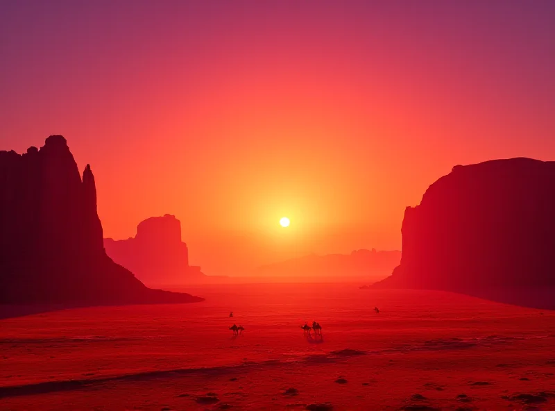 Panoramic view of the Wadi Rum desert in Jordan at sunset