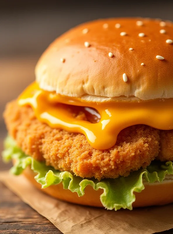 A close-up of a perfectly golden-brown fast-food fish sandwich, showcasing the crispy breading and tartar sauce.