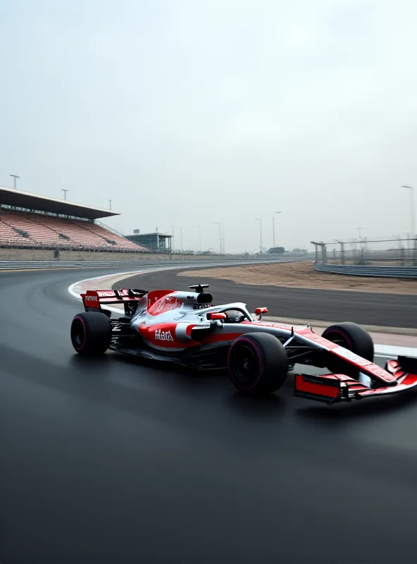 A McLaren Formula 1 car speeding around the Sakhir circuit in Bahrain during a preseason testing session, with cold weather visible through the overcast sky.