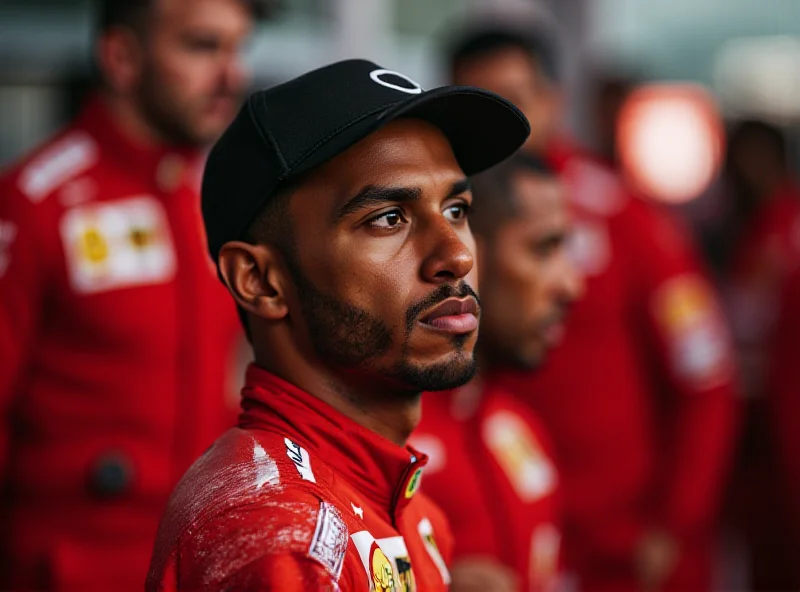 Lewis Hamilton in Ferrari racing suit at Bahrain testing, looking focused