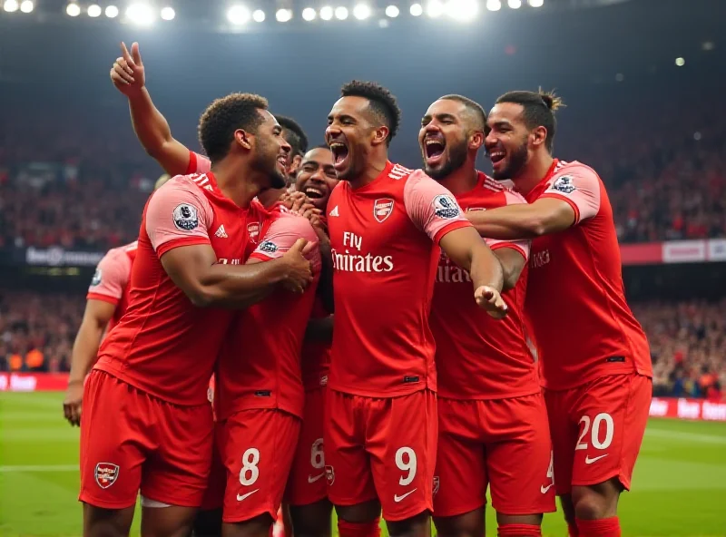 Arsenal players celebrating a goal during a Champions League match.