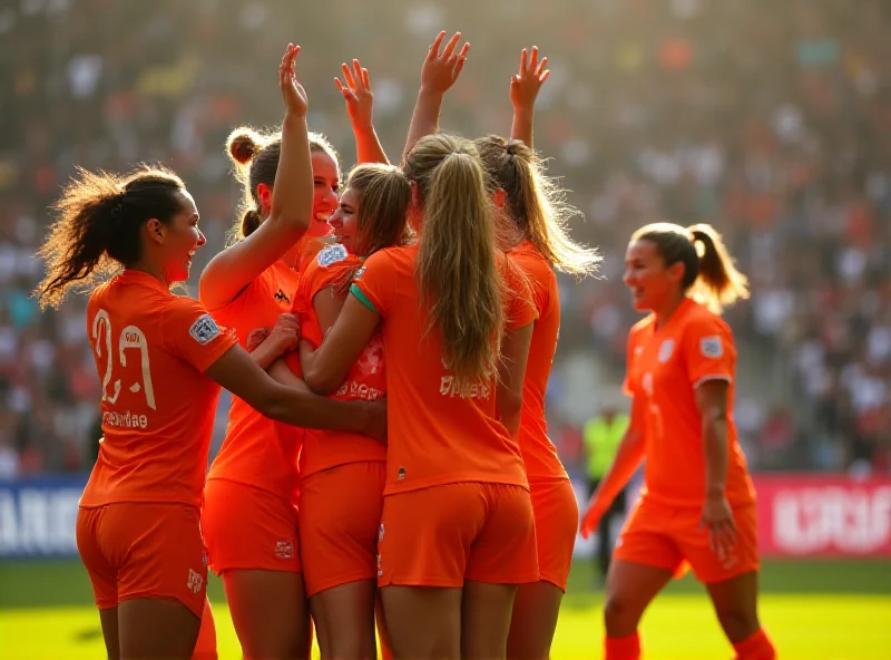 A diverse group of female soccer players celebrating a goal during a Women's Super League match.