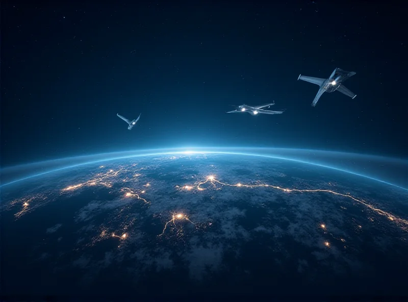 Conceptual image of Starlink satellites over an airport at night.