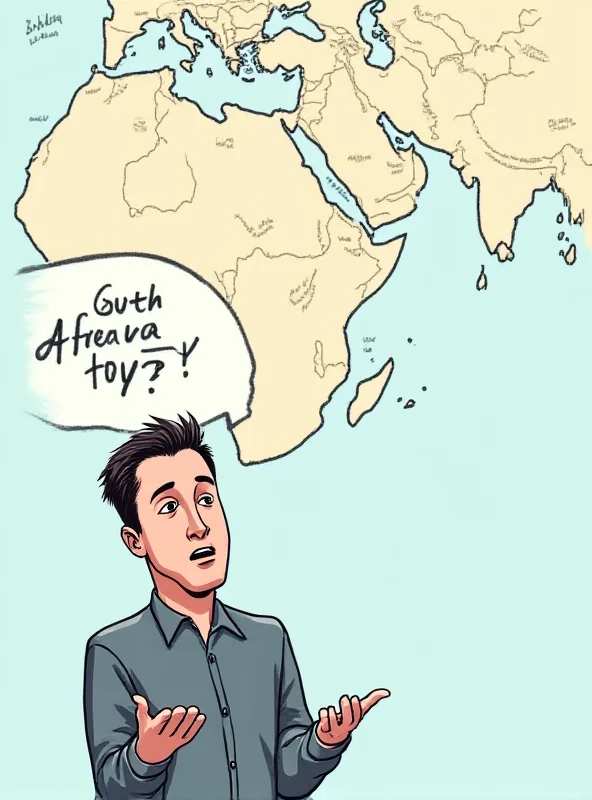 A cartoon depicting Elon Musk looking surprised with a speech bubble saying 'South Africa?'