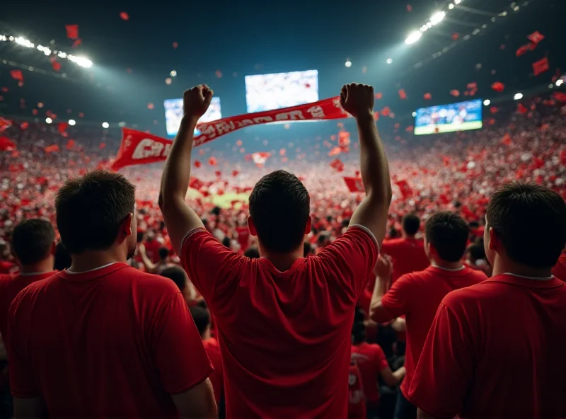 A diverse group of football fans cheering in a stadium.